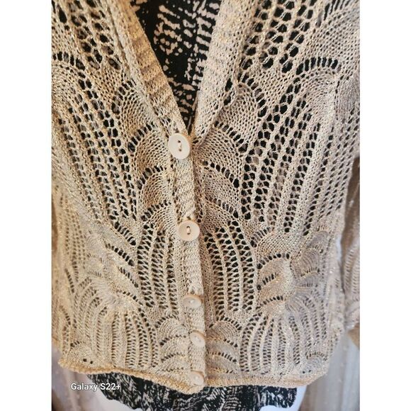 Vandana sparkly gold crocheted dressy button up - Picture 2 of 12